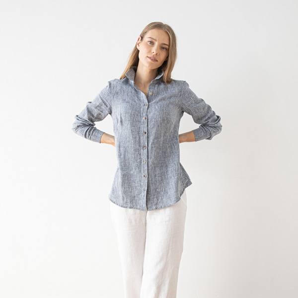 Srajca 100% lan Ernesto NAVY MELANGE M,L Srajca 100% lan Ernesto NAVY MELANGE M,L