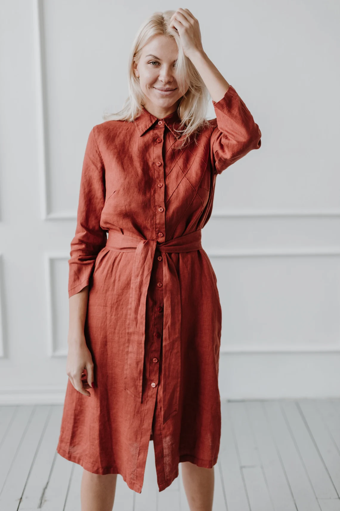 Srajčna obleka 1281 100% lan Srajčna obleka 1281 100% lan