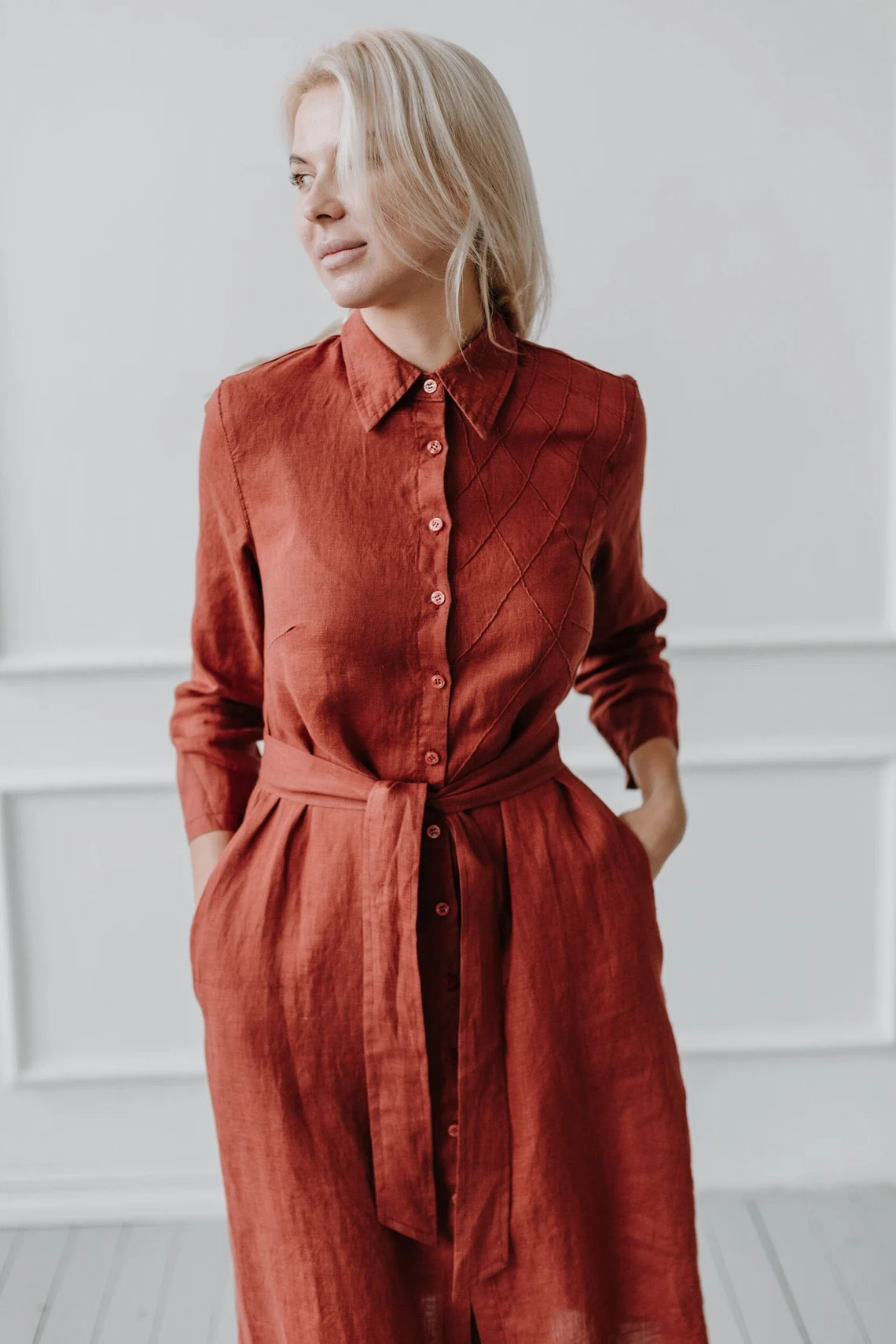 Srajčna obleka 1281 100% lan Srajčna obleka 1281 100% lan