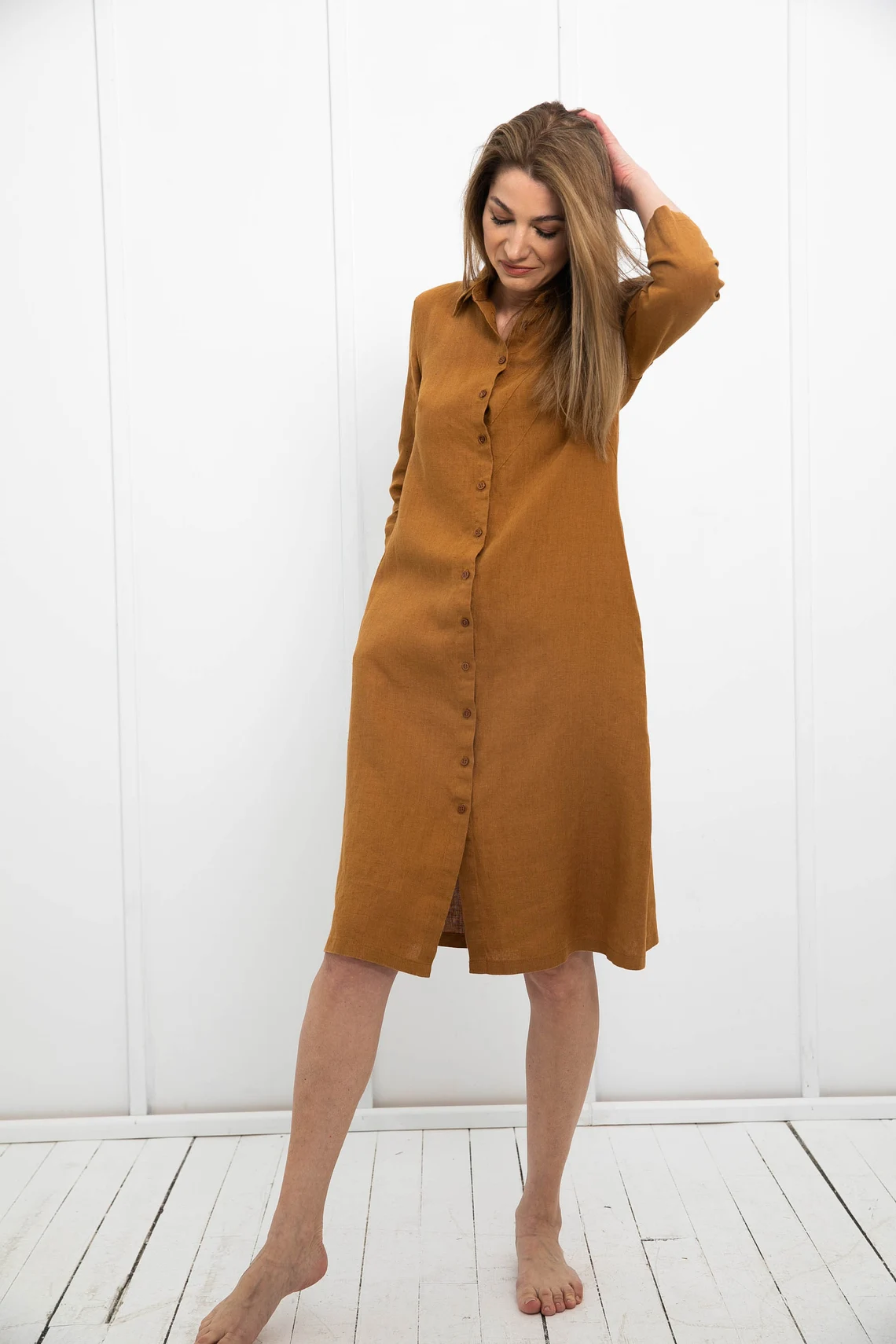 Srajčna obleka 1281 100% lan Srajčna obleka 1281 100% lan