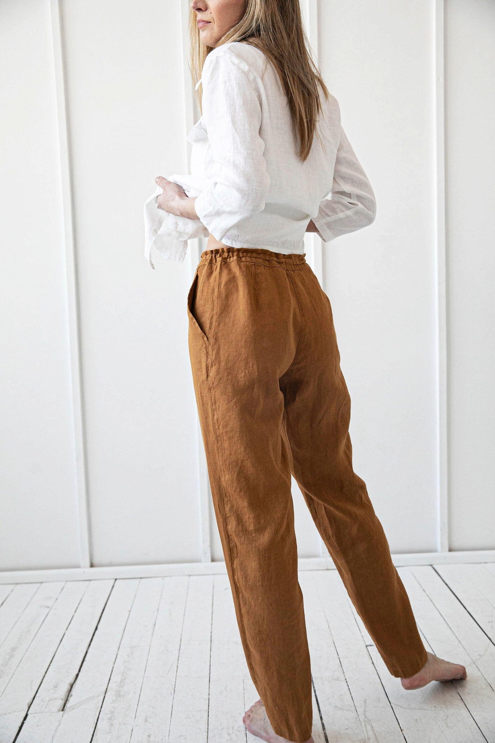 Ženske hlače 1313 100% lan, HONEY S Ženske hlače 1313 100% lan, HONEY S