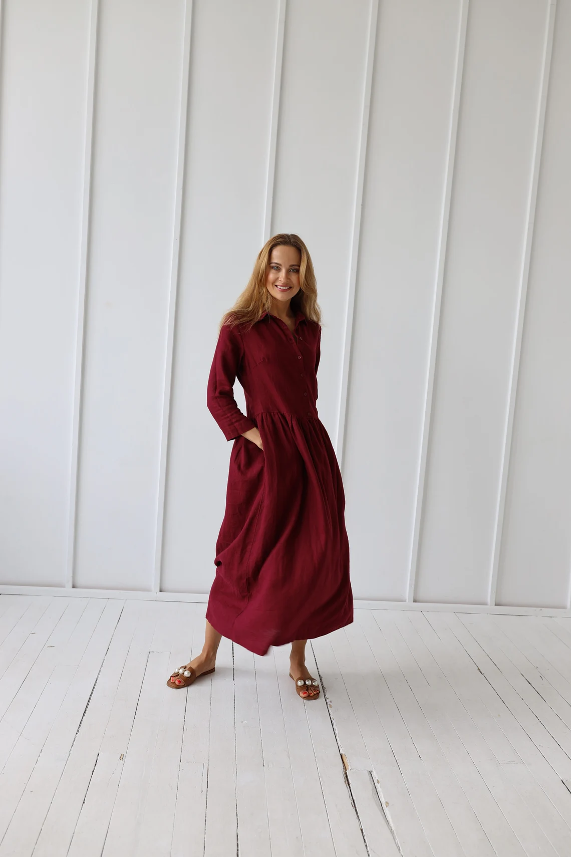 Srajčna obleka 1245 100% lan Srajčna obleka 1245 100% lan