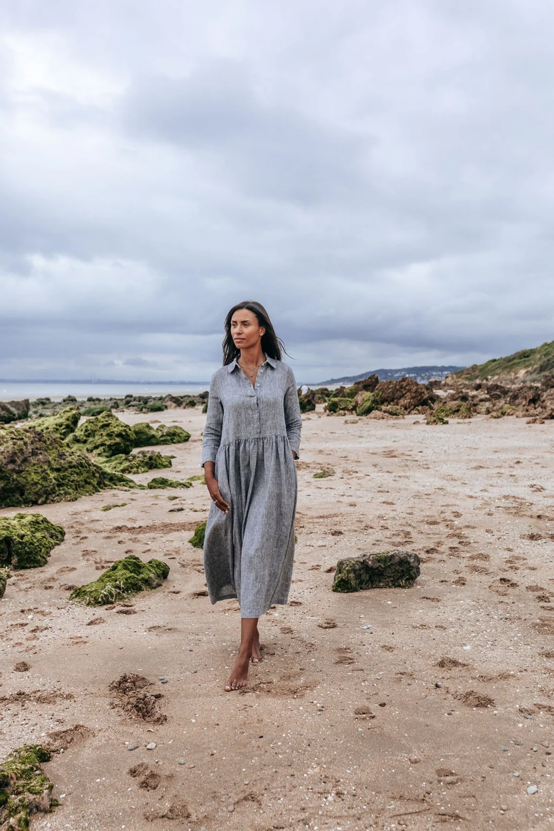 Srajčna obleka 1245 100% lan Srajčna obleka 1245 100% lan