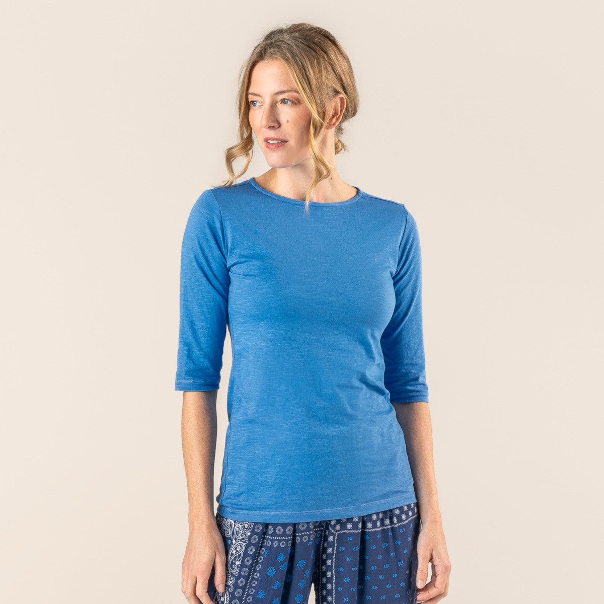 Ženska majica 3/4 rokavi iz 100% eko bombaža AZURE BLAU XS,S Ženska majica 3/4 rokavi iz 100% eko bombaža AZURE BLAU XS,S