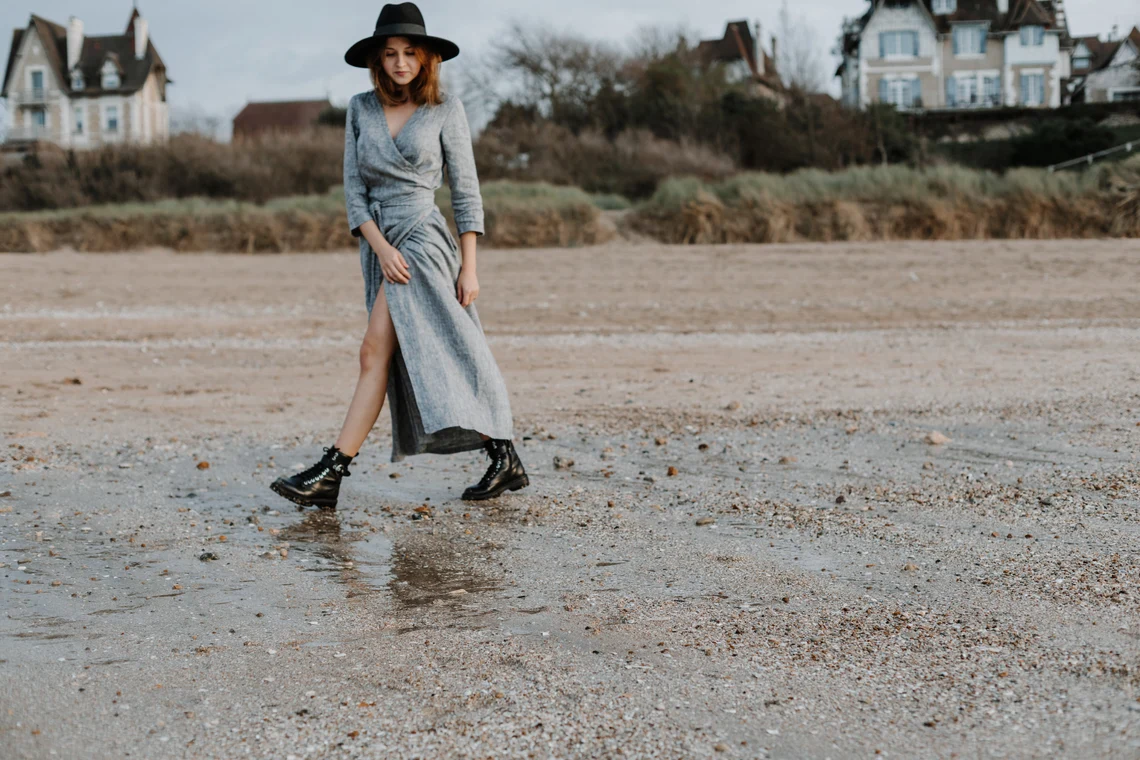 Obleka na preklop DR 1201, 100% lan Obleka na preklop DR 1201, 100% lan