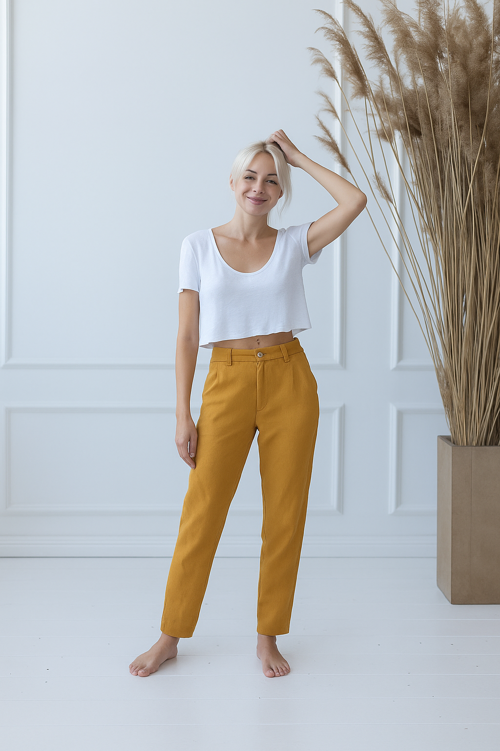 Ženske hlače 1383 100% lan, HONEY M Ženske hlače 1383 100% lan, HONEY M