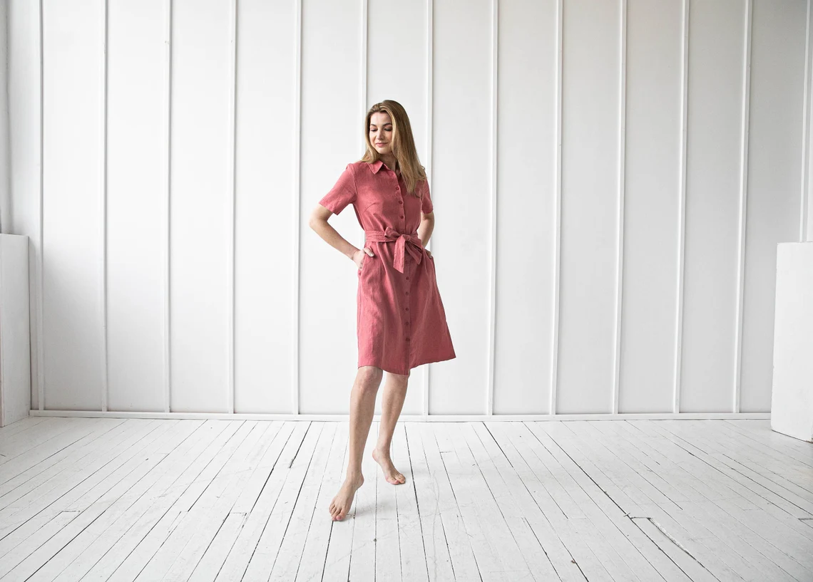 Srajčna obleka KR 1270, 100% lan Srajčna obleka KR 1270, 100% lan