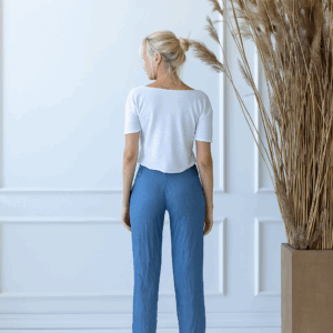 Ženske hlače 1383 100% lan, DENIM MELANGE L Ženske hlače 1383 100% lan, DENIM MELANGE L