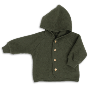 Otroška jopa/jakna s kapuco zelena - flis 100% volna od 50-116
