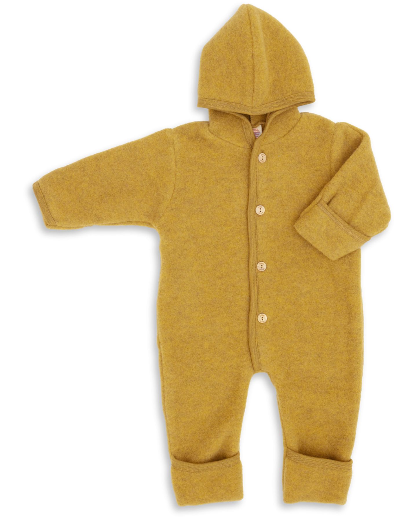 Otroški pajac s kapuco saffron - flis 100% volna od 50-92 Otroški pajac s kapuco saffron - flis 100% volna od 50-92