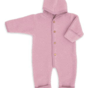 Otroški pajac s kapuco rosa - flis 100% volna od 50-92