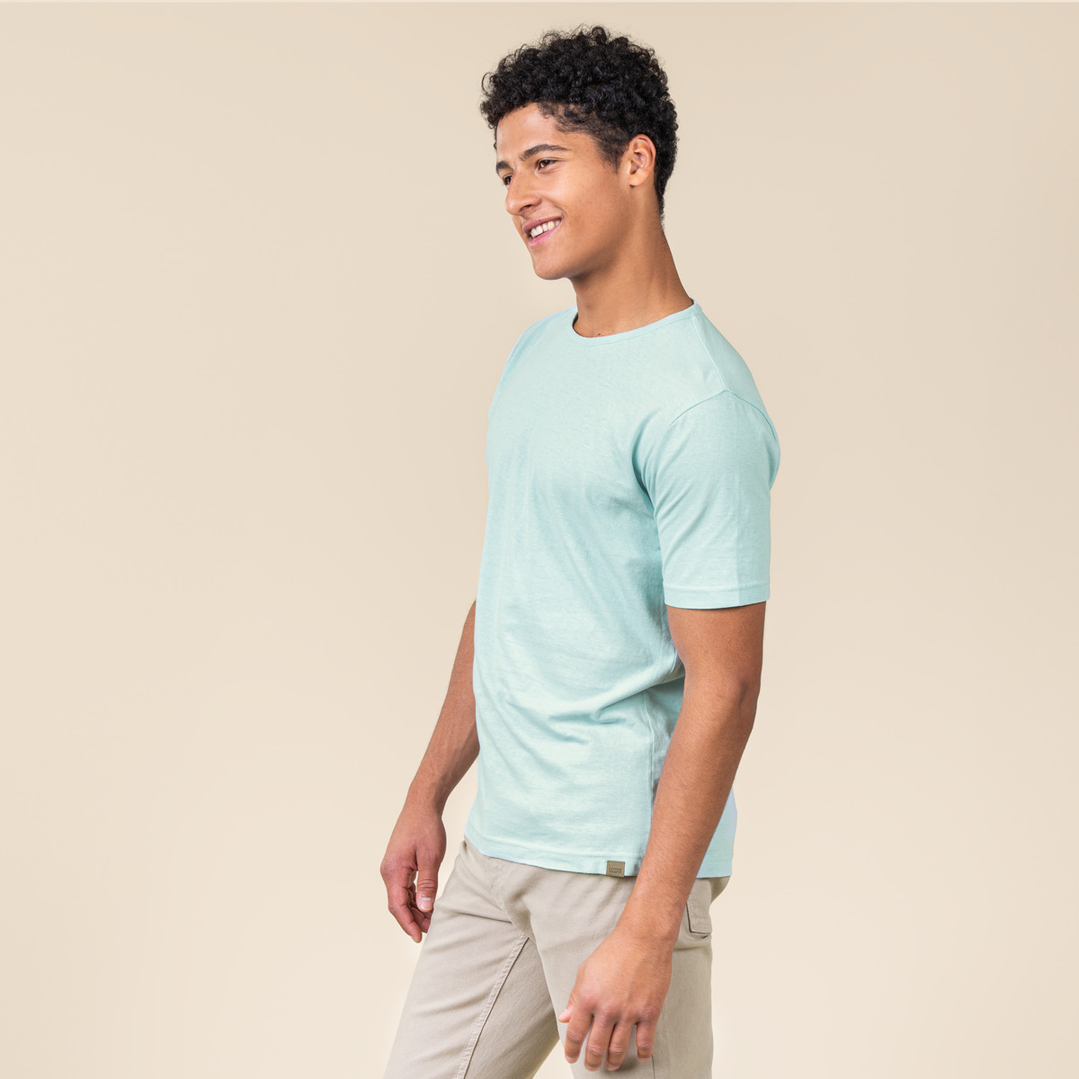 Moška majica KR eko bombaž, lan TURKIZNA črtasta S,M,L,XL Moška majica KR eko bombaž, lan TURKIZNA črtasta S,M,L,XL