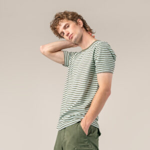 Moška majica KR eko bombaž, lan ZELENA črtasta M Moška majica KR eko bombaž, lan ZELENA črtasta M