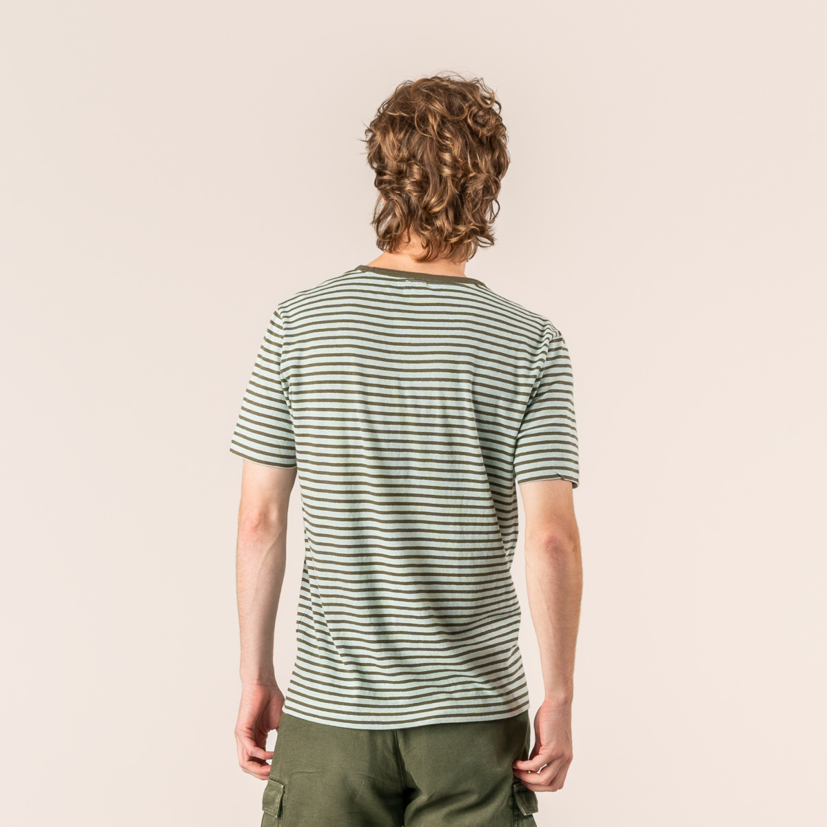 Moška majica KR eko bombaž, lan ZELENA črtasta M Moška majica KR eko bombaž, lan ZELENA črtasta M
