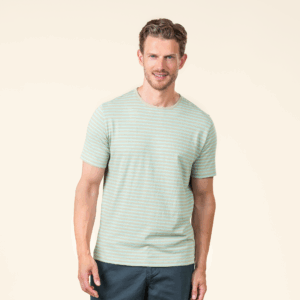 Moška majica KR eko bombaž, lan ZELENA črtasta M