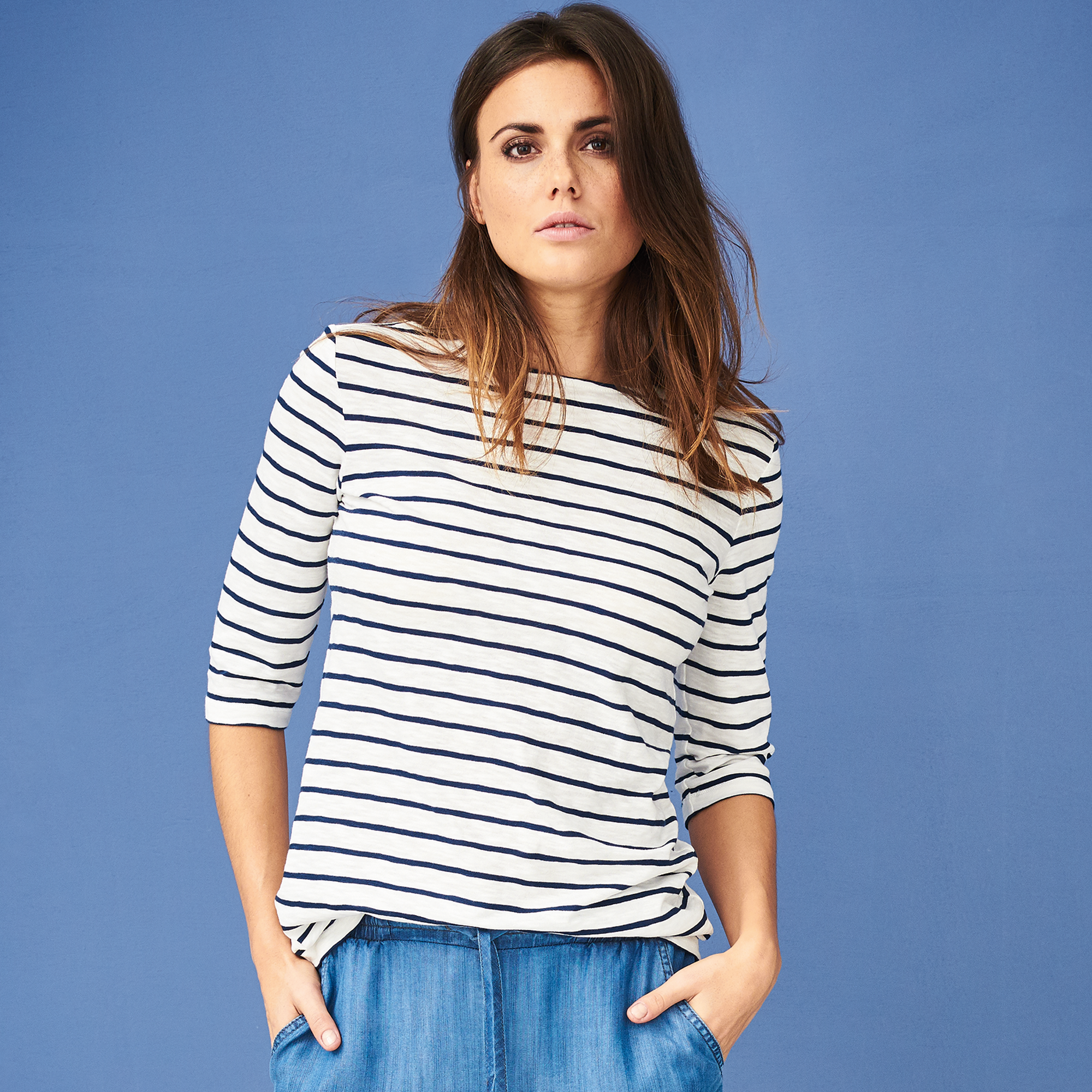 Ženska majica 3/4 rokavi iz 100% eko bombaža MODRA črte S,M,XL Ženska majica 3/4 rokavi iz 100% eko bombaža MODRA črte S,M,XL