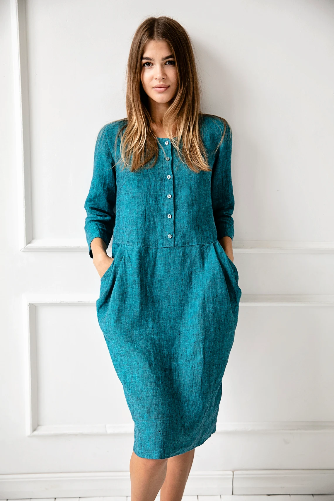 Obleka 3-4 rokav 1230, 100% lan Obleka 3-4 rokav 1230, 100% lan