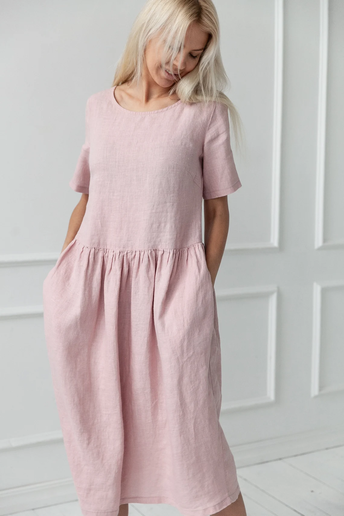 Obleka 1228, 100% lan, ROZA M Obleka 1228, 100% lan, ROZA M