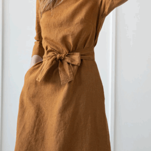 Obleka 3/4 rokav s pasom 1252, 100% lan 