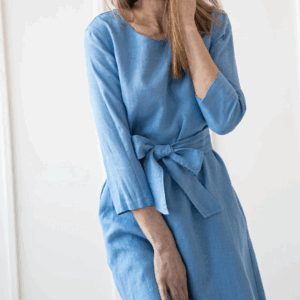 Obleka 3/4 rokav s pasom 1252, 100% lan 