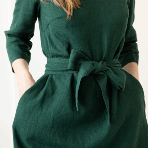 Obleka 3/4 rokav s pasom 1252, 100% lan Obleka 3/4 rokav s pasom 1252, 100% lan