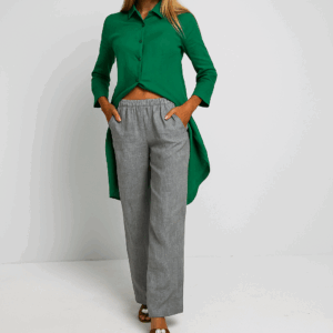 Ženske hlače 1317 100% lan, GREY MELANGE L