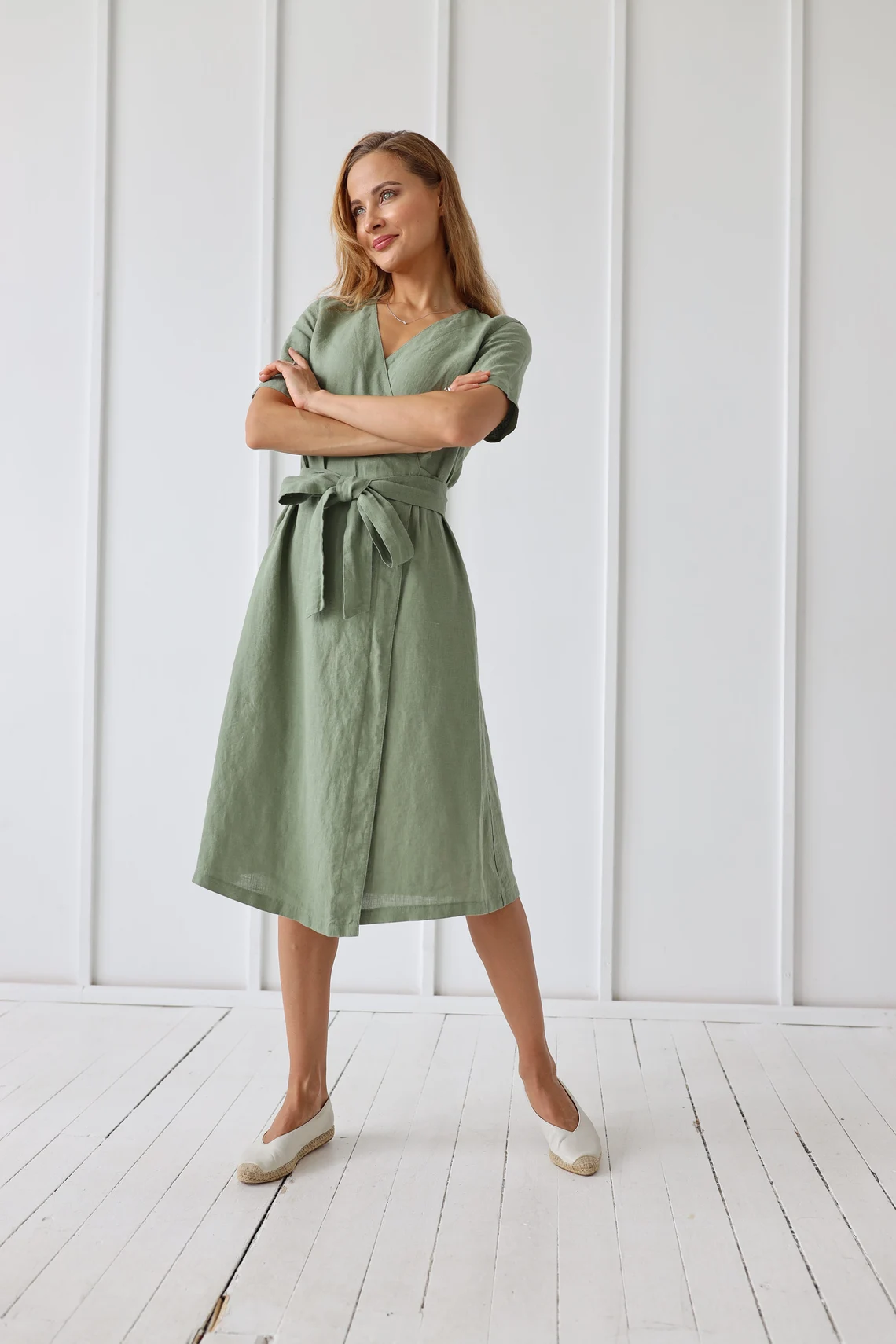 Obleka na preklop KR 1282, 100% lan Obleka na preklop KR 1282, 100% lan