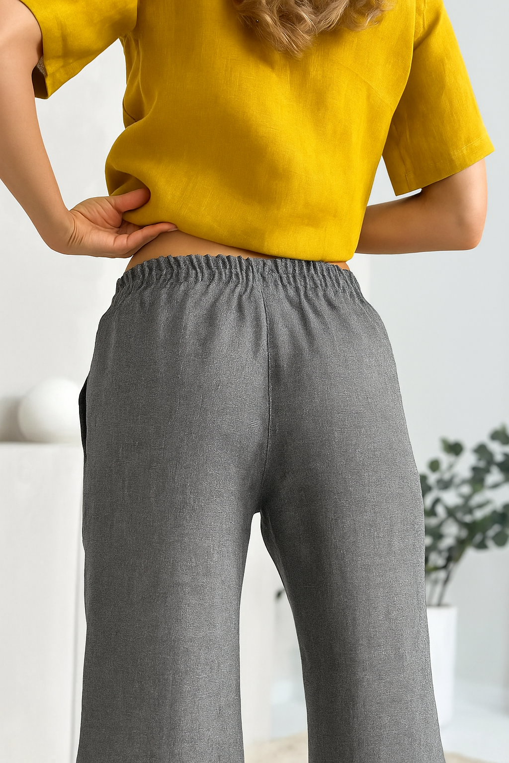 Ženske hlače 1317 100% lan, GREY MELANGE L Ženske hlače 1317 100% lan, GREY MELANGE L