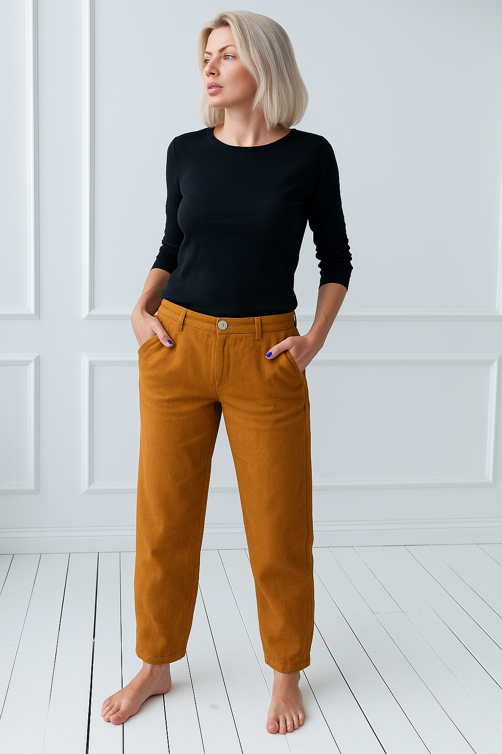 Ženske hlače 1383 100% lan, HONEY M Ženske hlače 1383 100% lan, HONEY M