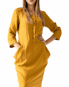 Obleka 1230, 100% lan, mustard XS 