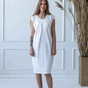 Obleka ženska 1277 100% lan, BELA M Obleka ženska 1277 100% lan, BELA M