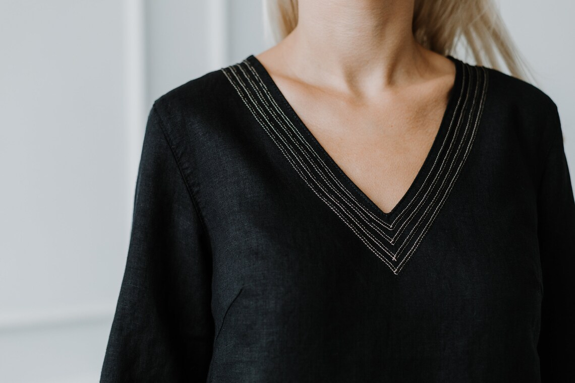 Obleka ženska 1284 100% lan, ČRNA L Obleka ženska 1284 100% lan, ČRNA L