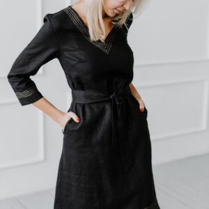 Obleka ženska 1284 100% lan, ČRNA L Obleka ženska 1284 100% lan, ČRNA L