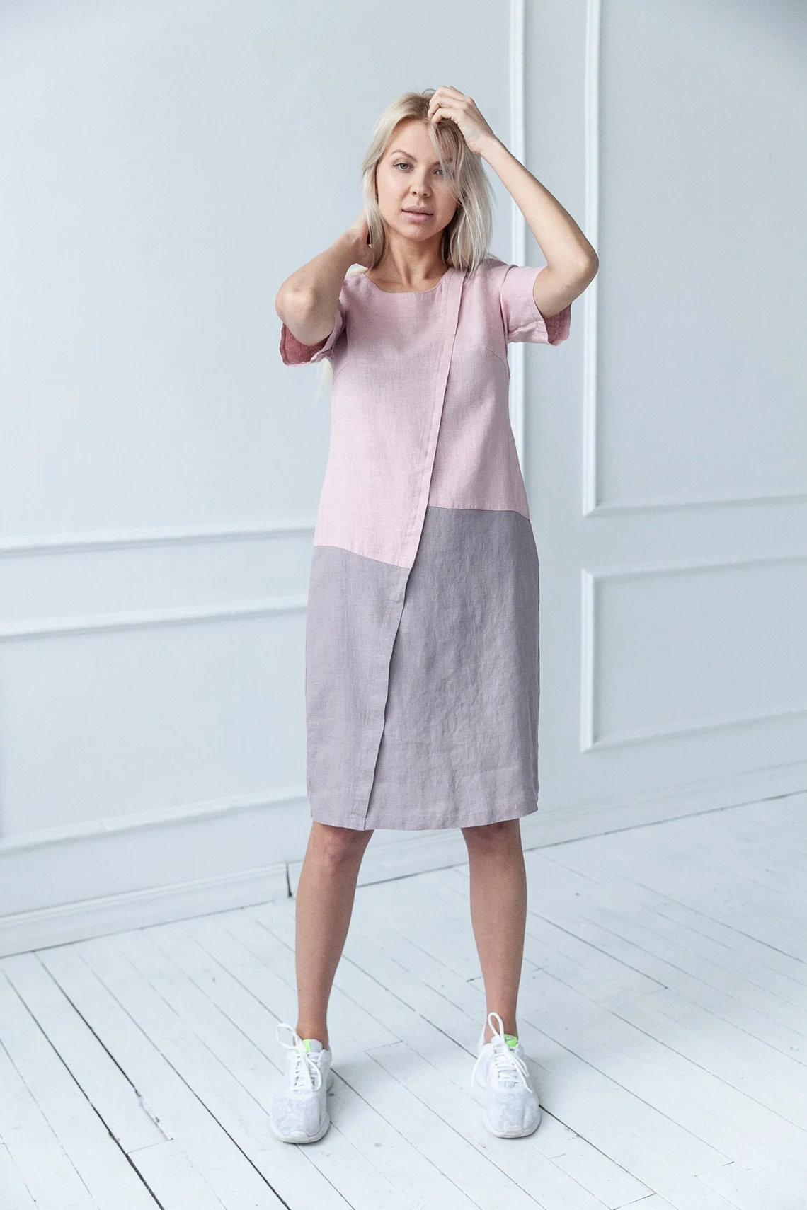 Obleka 1235 100% lan, PINK/LAVENDER S Obleka 1235 100% lan, PINK/LAVENDER S