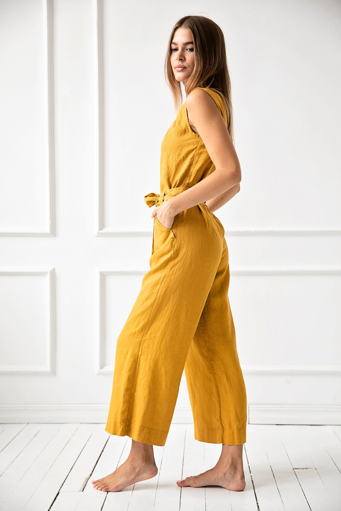 Jumpsuit 1265 100% lan, MUSTARD M Jumpsuit 1265 100% lan, MUSTARD M