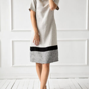 Obleka ženska 1223 100% lan, BEIGE GREY L