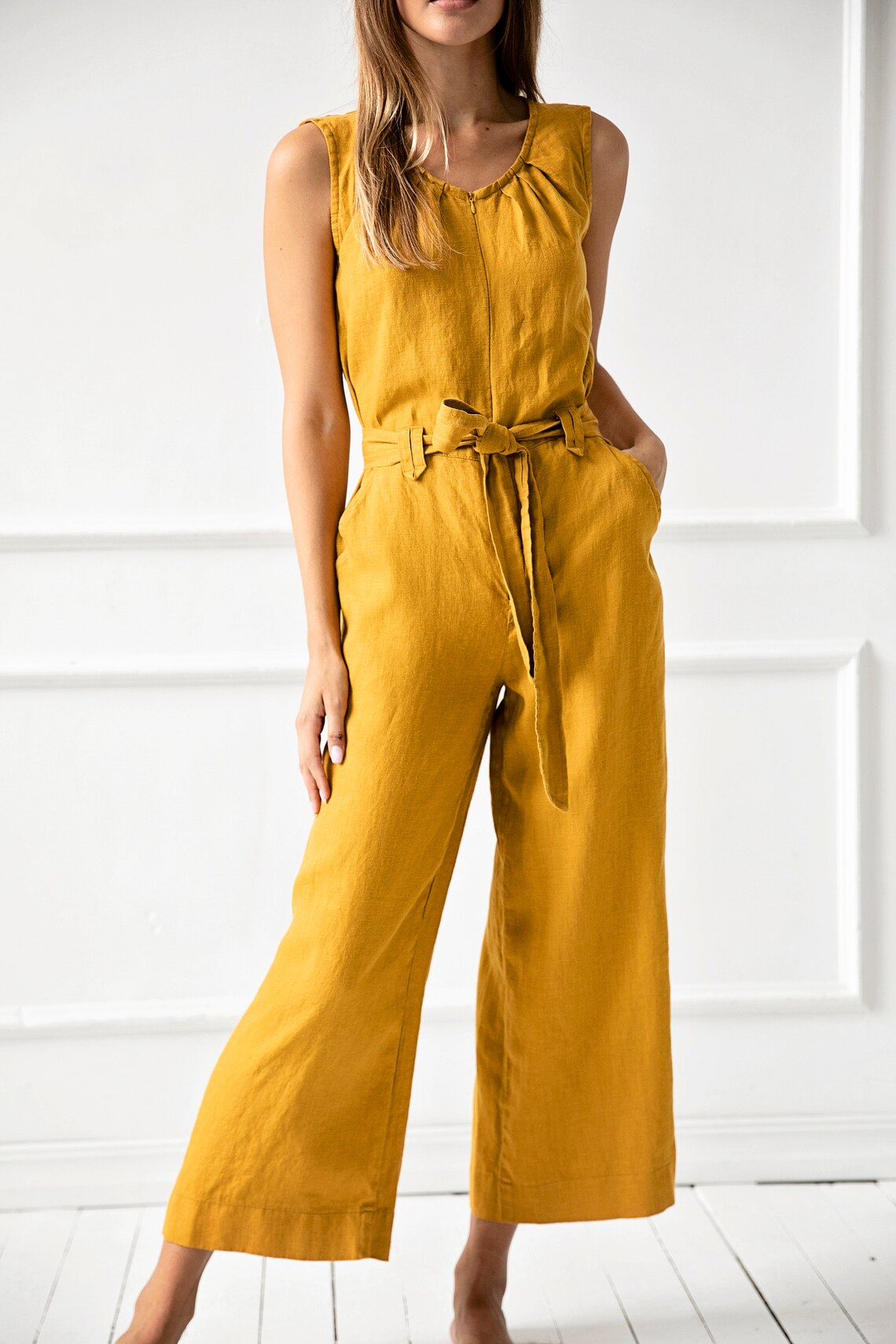 Jumpsuit 1265 100% lan, MUSTARD M Jumpsuit 1265 100% lan, MUSTARD M