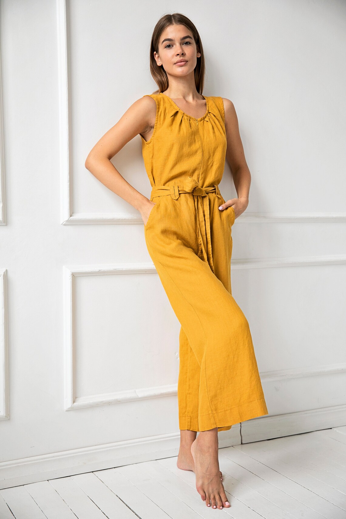 Jumpsuit 1265 100% lan, MUSTARD M Jumpsuit 1265 100% lan, MUSTARD M