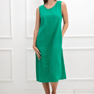 Obleka ženska 1287 100% lan, ZELENA M Obleka ženska 1287 100% lan, ZELENA M