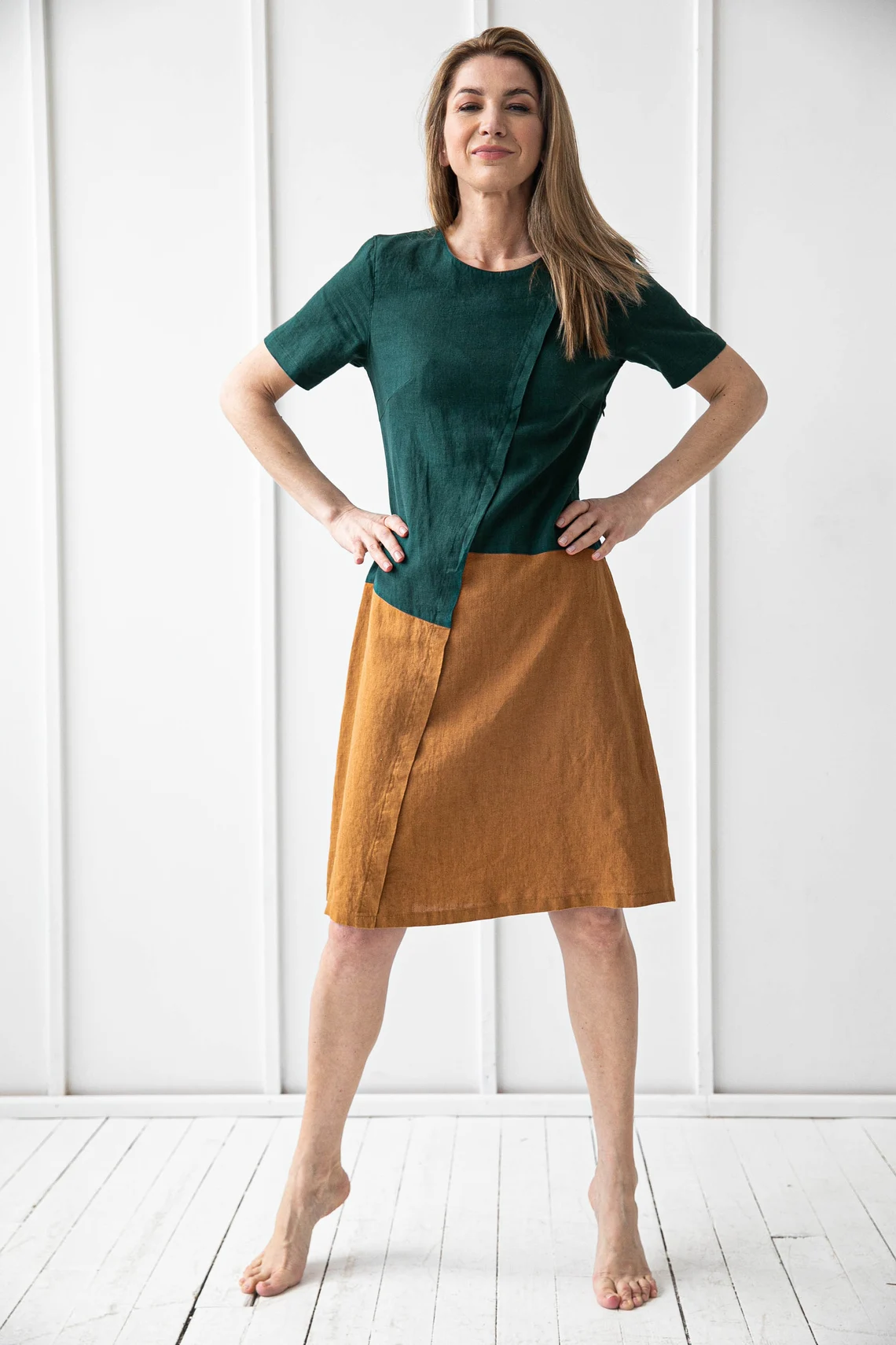 Obleka 1235 100% lan, GREEN/HONEY M Obleka 1235 100% lan, GREEN/HONEY M