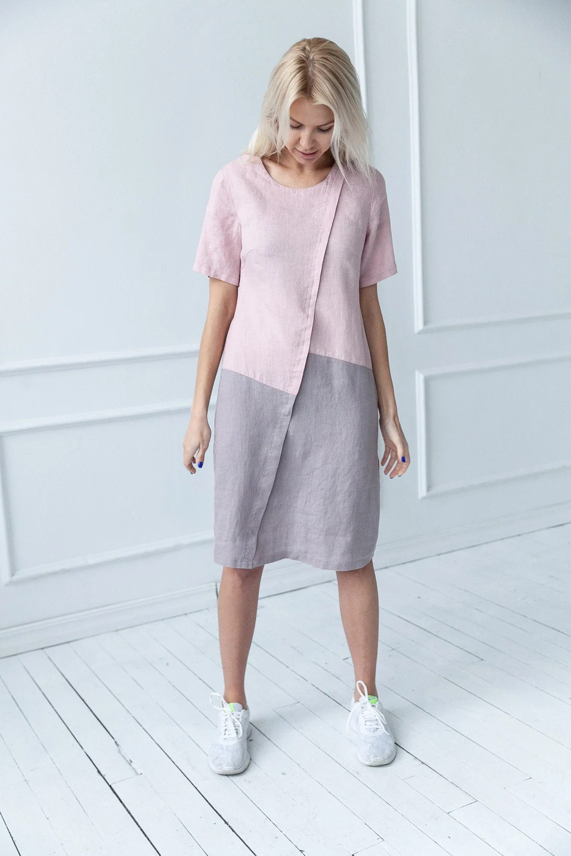 Obleka 1235 100% lan, PINK/LAVENDER S Obleka 1235 100% lan, PINK/LAVENDER S