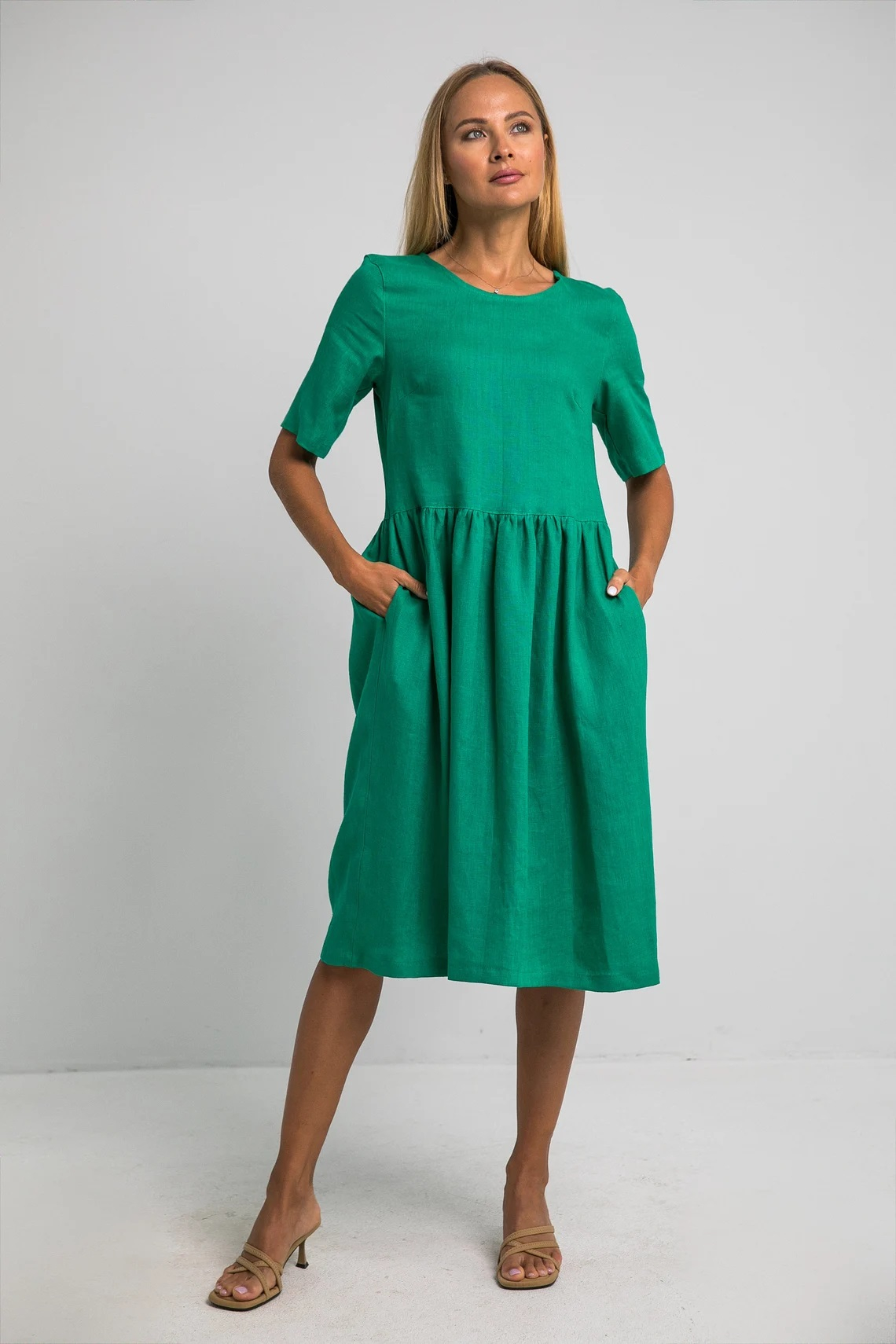 Obleka ženska 1228 100% lan, več barv in velikosti Obleka ženska 1228 100% lan, več barv in velikosti