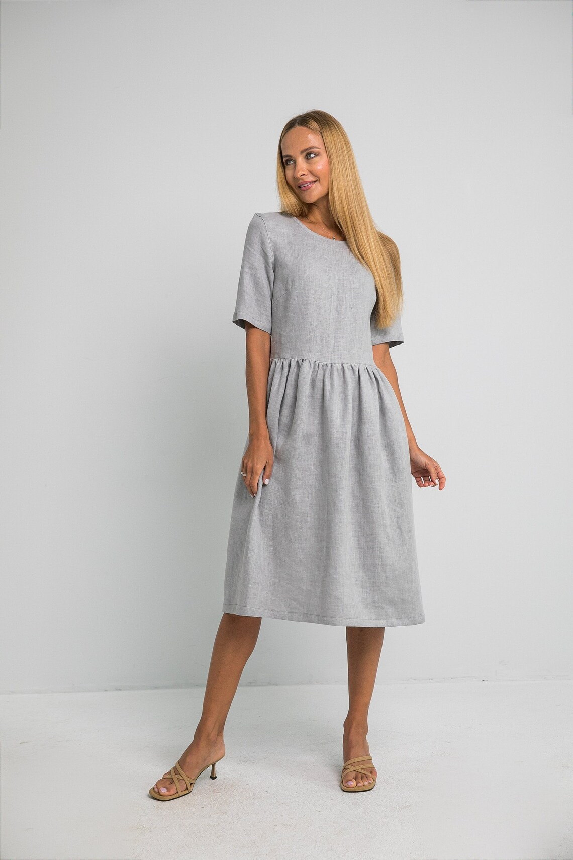 Obleka 1228, 100% lan, SIVA L Obleka 1228, 100% lan, SIVA L