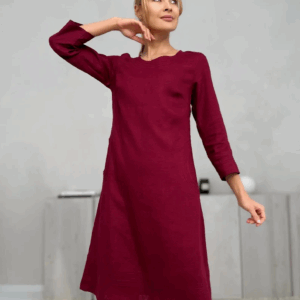 Obleka 1249, 100% lan, temno rdeča, S,M Obleka 1249, 100% lan, temno rdeča, S,M