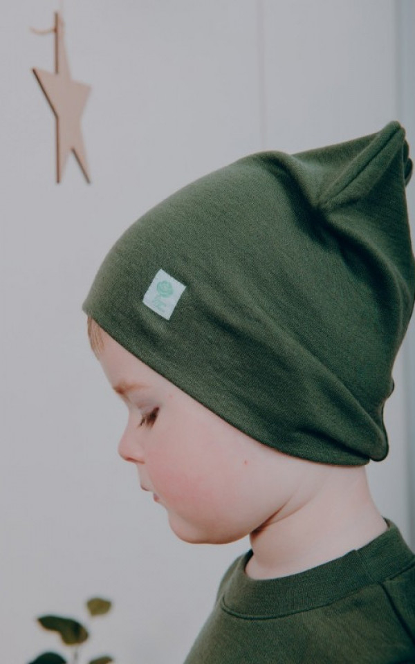 EKO Merino otroška kapa ZELENA od 6 mes- 14 let