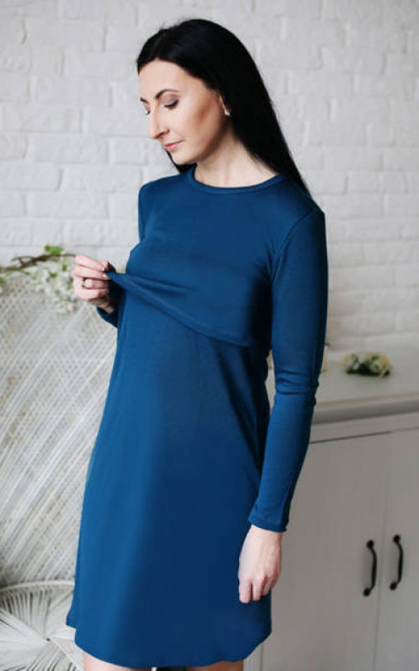 Ženska spalna srajca za dojenje iz 100% volne PETROL T.MODRA od S do XXL Ženska spalna srajca za dojenje iz 100% volne PETROL T.MODRA od S do XXL