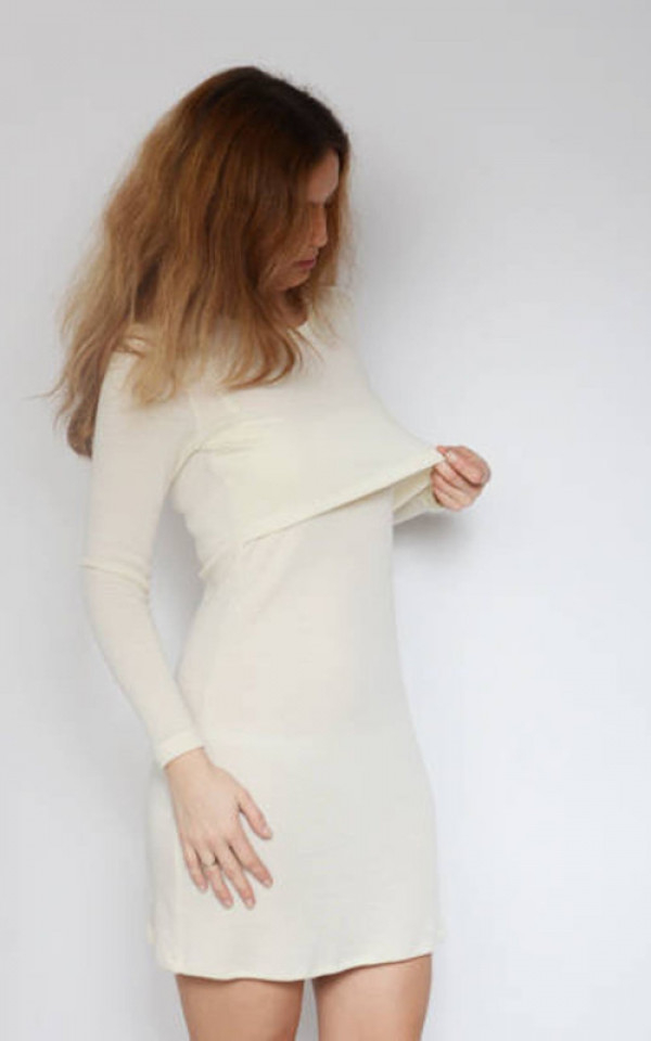 Ženska spalna srajca za dojenje iz 100% volne NATUR od S do XXL Ženska spalna srajca za dojenje iz 100% volne NATUR od S do XXL