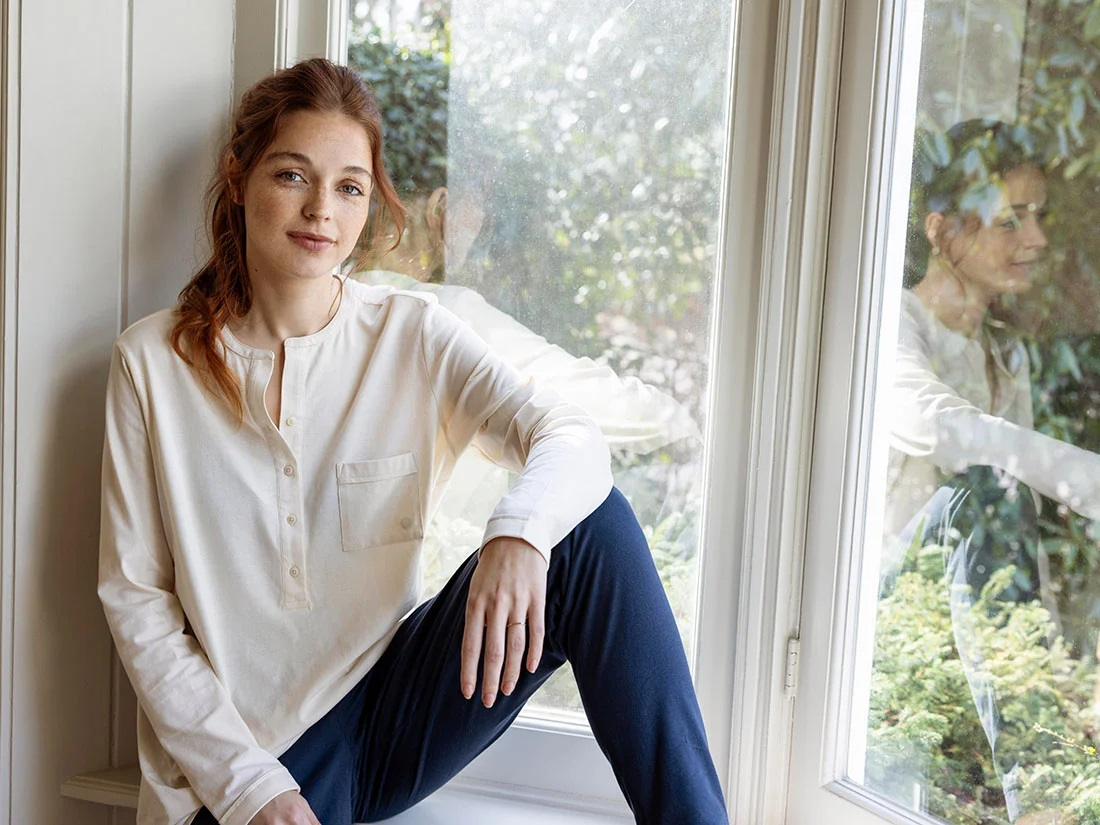 Spodnji del pižame iz eko bombaža, moder Spodnji del pižame iz eko bombaža, moder