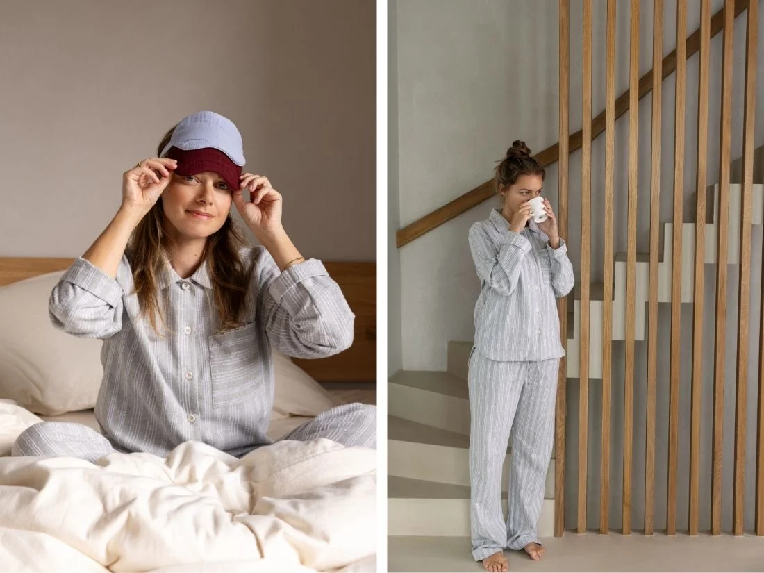 Zgornji del ženske pižame iz eko flanele, siva črtasta Zgornji del ženske pižame iz eko flanele, siva črtasta