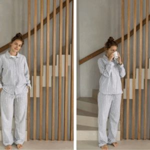 Zgornji del ženske pižame iz eko flanele, siva črtasta Zgornji del ženske pižame iz eko flanele, siva črtasta